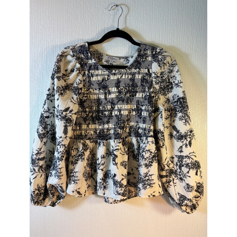 Polagram Toile Smocked Top Black & White Size M